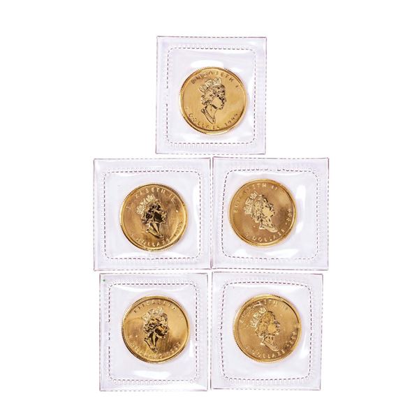 Lot of (5) Sealed 1999 Canadian $5 Maple Leaf Gold Coins