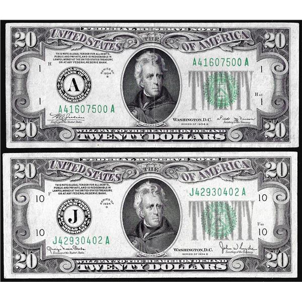 Lot of 1934B & 1934D $20 Federal Reserve Notes