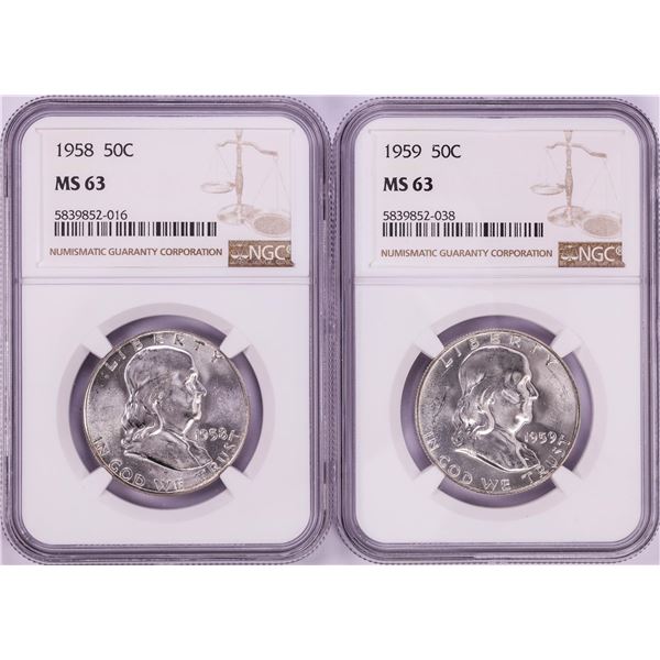 Lot of 1958-1959 Franklin Half Dollar Coins NGC MS63
