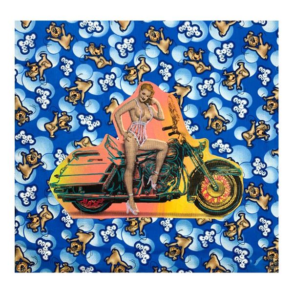 Steve Kaufman (1960-2010) "Biker Gal" Original Mixed Media On Canvas