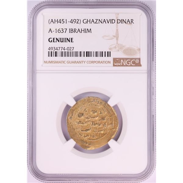 AH451-492 Ghaznavid Dinar A-1637 Ibrahim Gold Coin NGC Genuine
