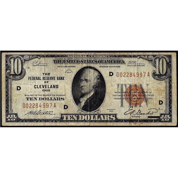1929 $10 Federal Reserve Note Cleveland