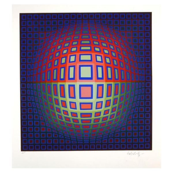 Vasarely (1908-1997) "Blue Composition" Limited Edition Serigraph On Paper