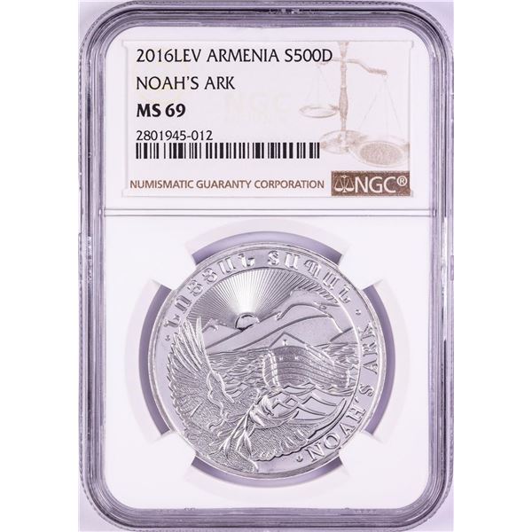 2016-LEV Armenia 500 Dram Noah's Ark Silver Coin NGC MS69