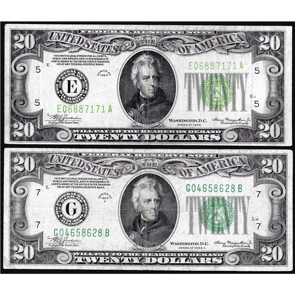 Lot of 1934 & 1934A $20 Federal Reserve Notes
