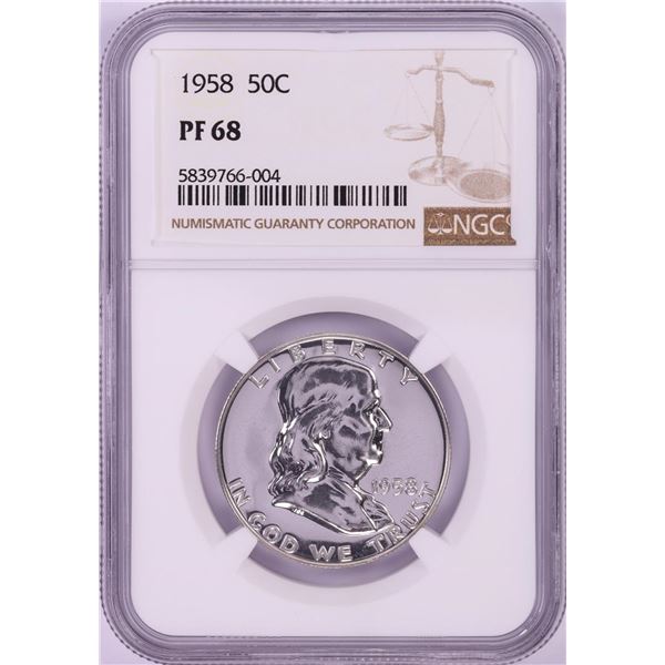 1958 Proof Franklin Half Dollar Coin NGC PF68