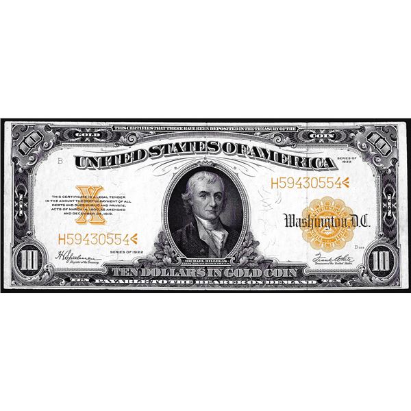 1922 $10 Gold Certificate Note