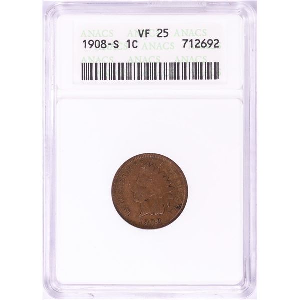 1908-S Indian Head Cent Coin ANACS VF25