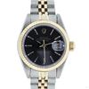 Image 1 : Rolex Ladies Two Tone Black Tapestry Fluted Bezel Datejust Wristwatch