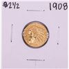 Image 1 : 1908 $2 1/2 Indian Head Quarter Eagle Gold Coin