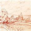 Image 2 : Ensrud Original "View Of Volnay, Burgundy" Original Pencil On Paper