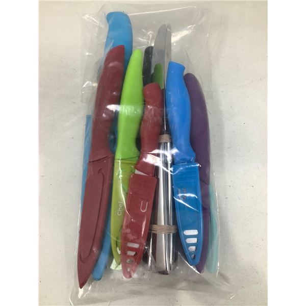 Lot of Assorted Kitchen Knives with Protectant Covers