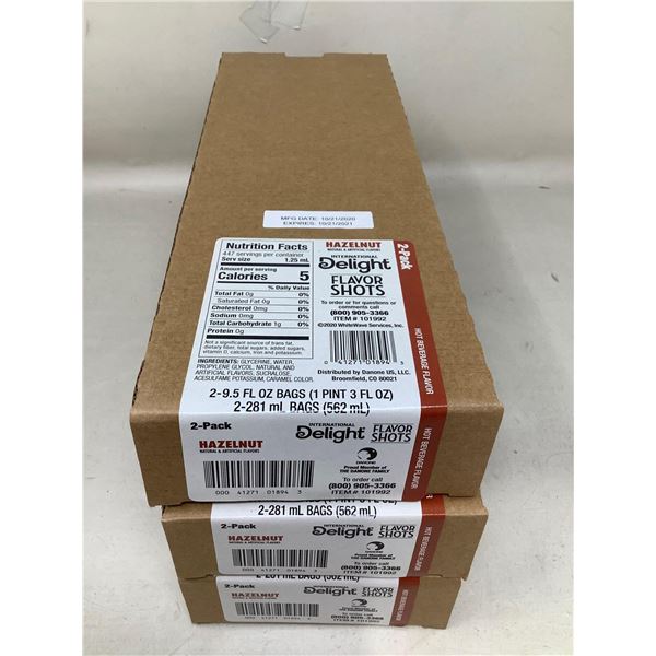 International Delight Hazelnut coffee flavor shots lot of 3 x 562ml