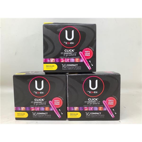 Kotex click compact tampons lot of 3 x 16 count