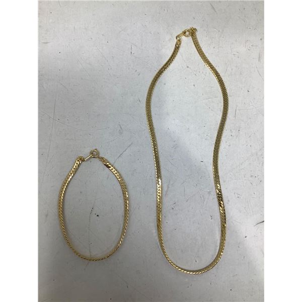 Herring bone 14K GP Necklace & Bracelet set 2 piece