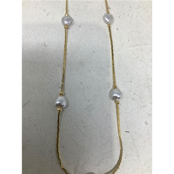 Ladies 14K GP heart pearl style necklace