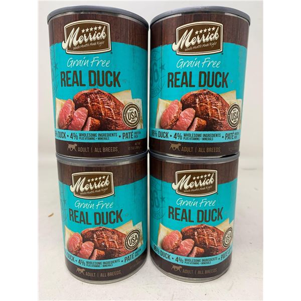 Merrick grain free real duck dog food lot of 4 x 360g