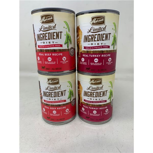 Merrick limited ingredient real turkey and beef dog food lot of 4 x 360g