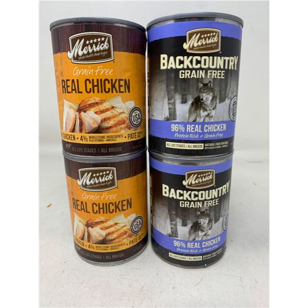 Merrick grain free real chicken dog food lot of 4 x 360g