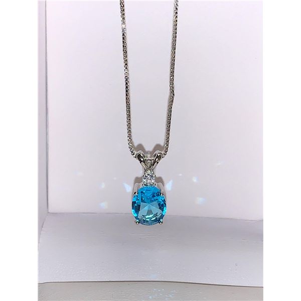 Oval Cut Blue Ice Solitaire Topaz Pendant and chain Set