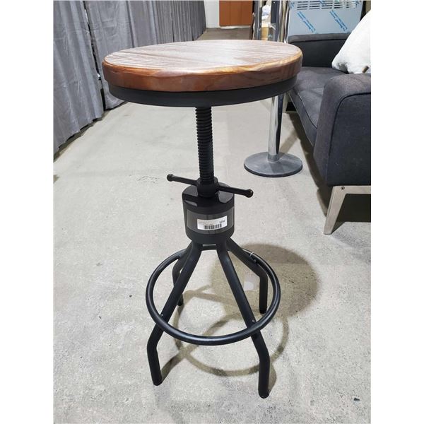 Adjustable Height Metal Stool with Wood Seat