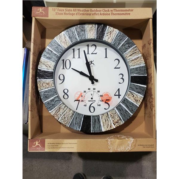 *NEW* 13" Infinity Faux Slate All Weather Outdoor Clock with Thermometer