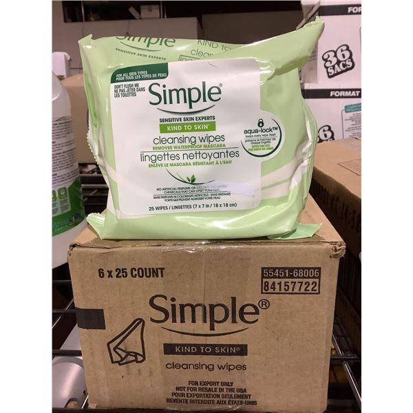 Simple Sensitive Skin Cleansing Wipes 6X25 Count
