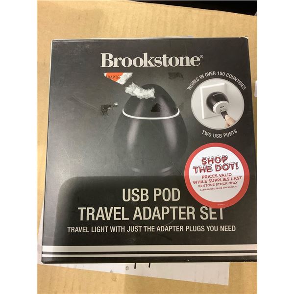 *NEW* Brookstone USB Pod Travel Outlet Adapter Set