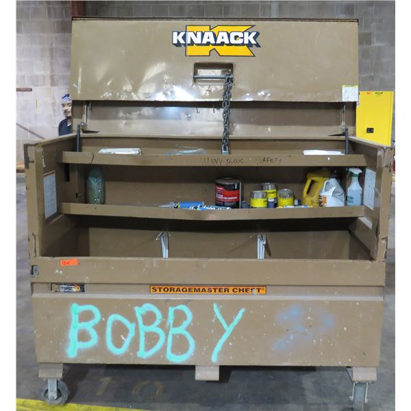 Knaack Storagemaster Chest 90  73"x31"x57"H & Contents: Bondo, Top Gun DAP, Cleaner