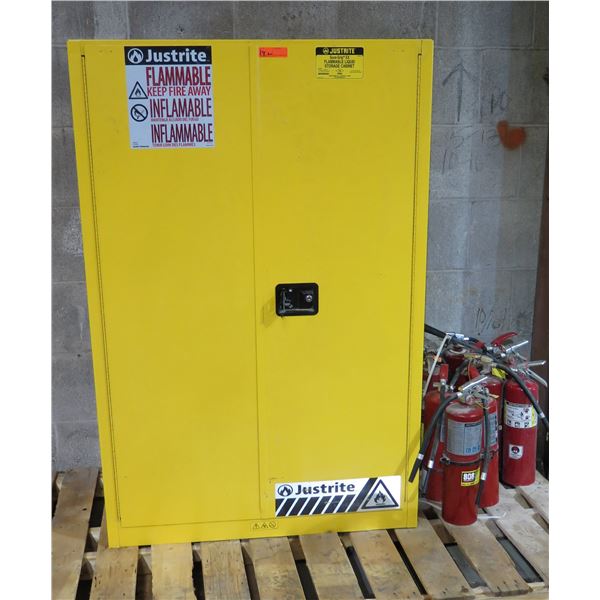 Justrite Sure-Grip EX Flammable Liquid Storage Cabinet & Contents: Gas Cans, etc