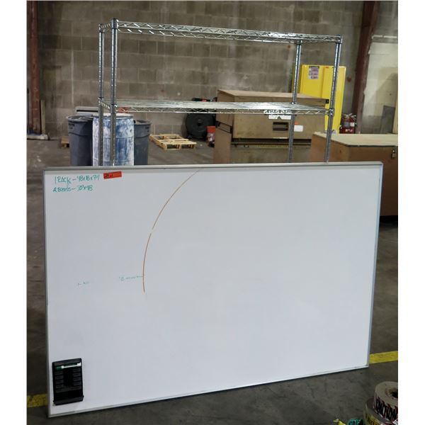Qty 2 White Boards 72"x48"H, Metal 4 Tier Rack 48"x18"x74"H