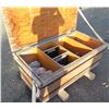 Image 1 : Wooden Box w/ Attached Lid & Contents: Rods, Washers, Nuts & Bolts, Knots, etc