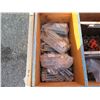 Image 2 : Wooden Box w/ Attached Lid & Contents: Rods, Washers, Nuts & Bolts, Knots, etc