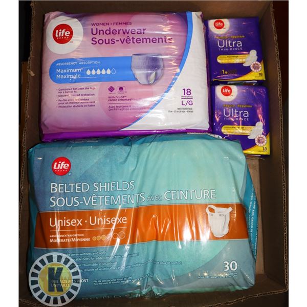FLAT OF ASSORTED INCONTINENCE PRODUCTS