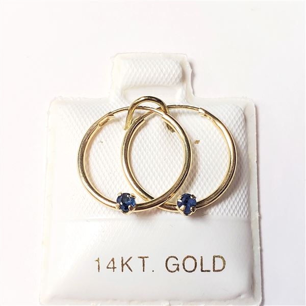 14K YELLOW GOLD SAPPHIRE HOOP(0.15CT) EARRINGS