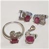 Image 1 : SILVER RUBY(6.4CT) EARRINGS, RING & PENDANT SET