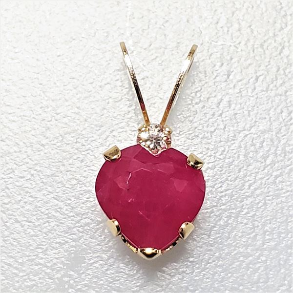 14K YELLOW GOLD RUBY(0.4CT) DIAMOND(0.01CT)PENDANT