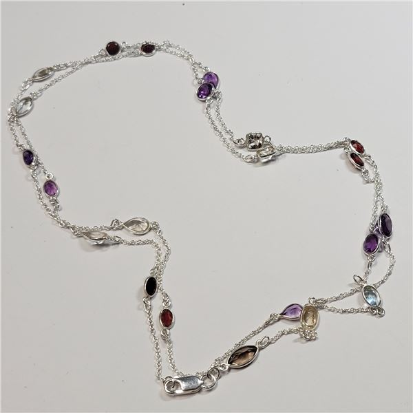 SILVER GENUINE MULTI GEMSTONE NECKLACE