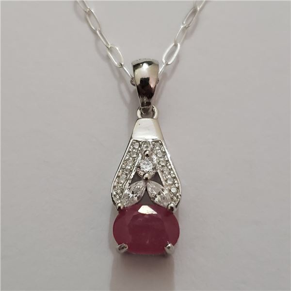 SILVER RUBY 16" NECKLACE