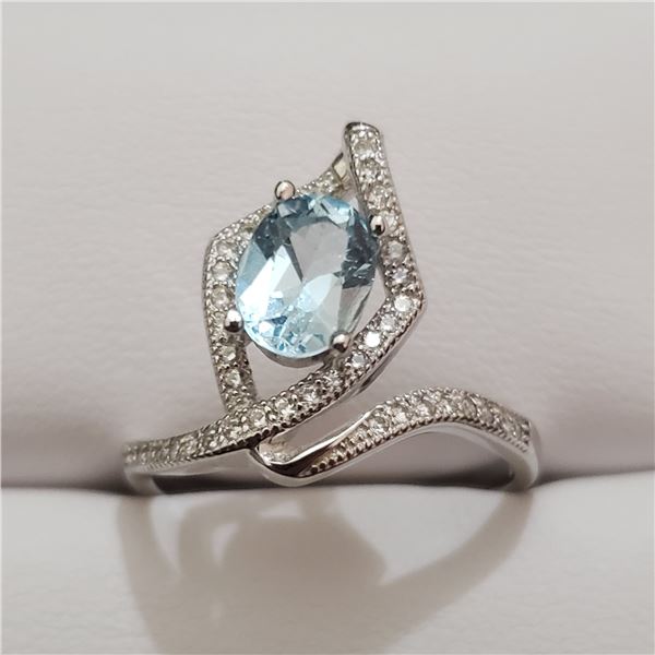 SILVER BLUE TOPAZ(1.6CT) RING (~WEIGHT 3.29G)