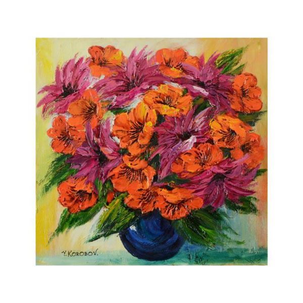 Yana Korobov, "Private Vision" Original Acrylic Painting on Canvas, Hand Signed with Letter Authenti