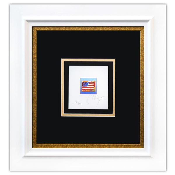 Peter Max- Original Lithograph "Flag with Heart on Blue (Mini)"