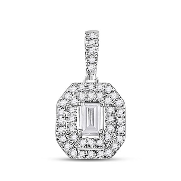 Emerald Diamond Fashion Halo Pendant 1/4 Cttw 14KT White Gold