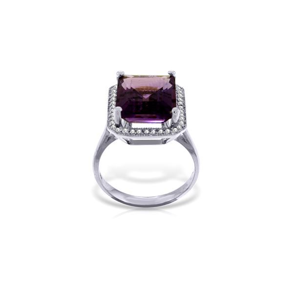 Genuine 5.8 ctw Amethyst & Diamond Ring 14KT White Gold - REF-82A2K