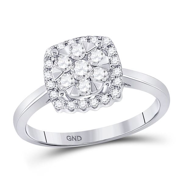 Round Diamond Right-Hand Cluster Ring 1/2 Cttw 10KT White Gold