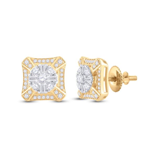 Baguette Diamond Square Cluster Earrings 3/4 Cttw 14KT Yellow Gold