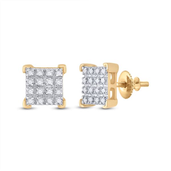 Round Diamond Square Earrings 1/10 Cttw 10KT Yellow Gold