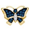 Round Blue Color Enhanced Diamond Butterfly Bug Pendant 1/20 Cttw 10KT Yellow Gold