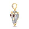 Image 2 : Round Ruby Diamond Owl Bird Charm Pendant 2-5/8 Cttw 14KT Yellow Gold