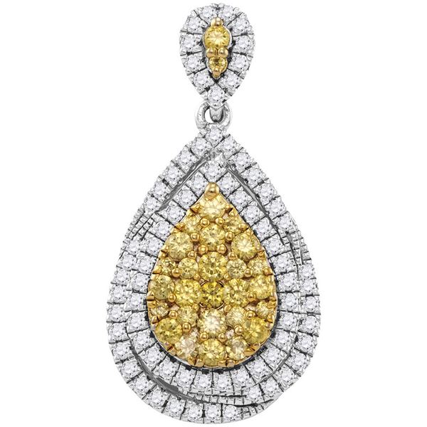 Round Yellow Diamond Teardrop Cluster Pendant 1-1/2 Cttw 14KT White Gold